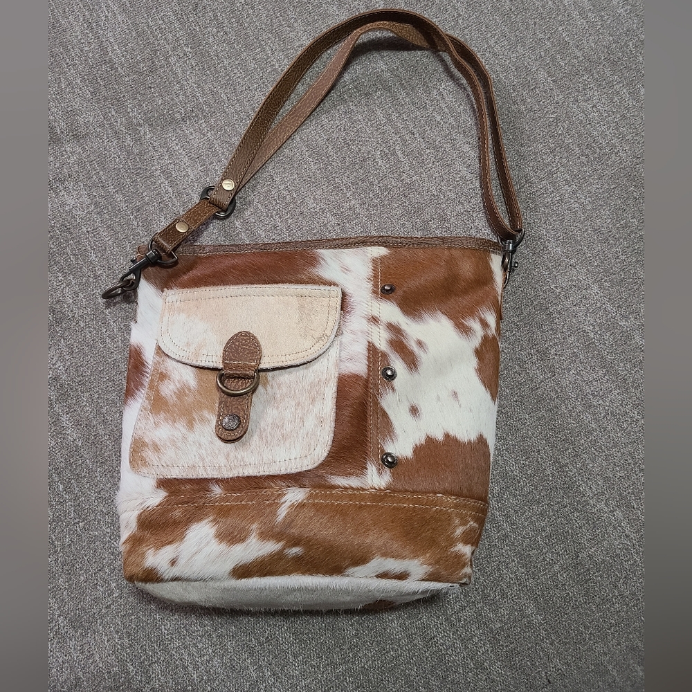 Myra Bag Brown and White Cowhide Leather Tote